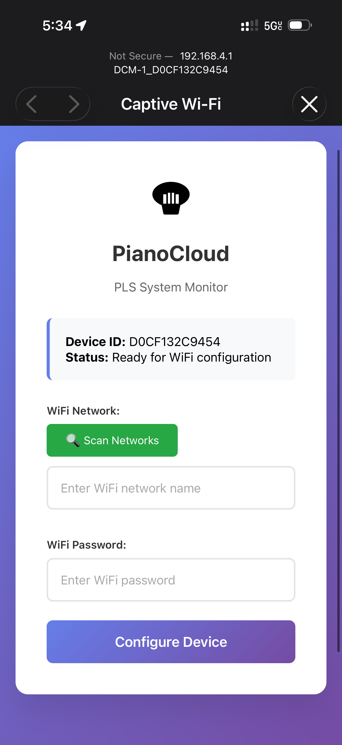 DCM-1 WiFi captive portal setup