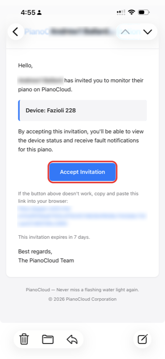 Invitation email with Accept Invitation boxed